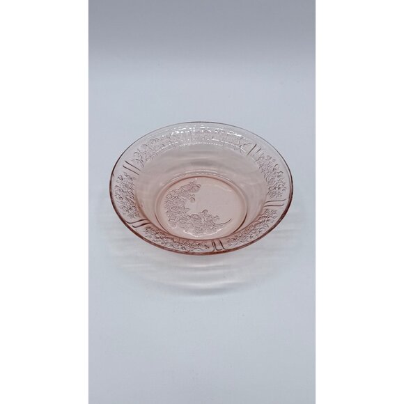 Vintage Sharon Rose Pink Depression Glass Bowl With Embossed Florals - Picture 1 of 7